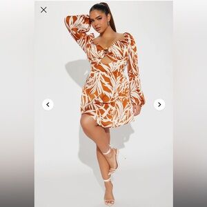 Orange and White Leaf Print Dress